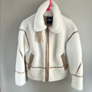 Zara Cream and Tan Sherpa Jacket